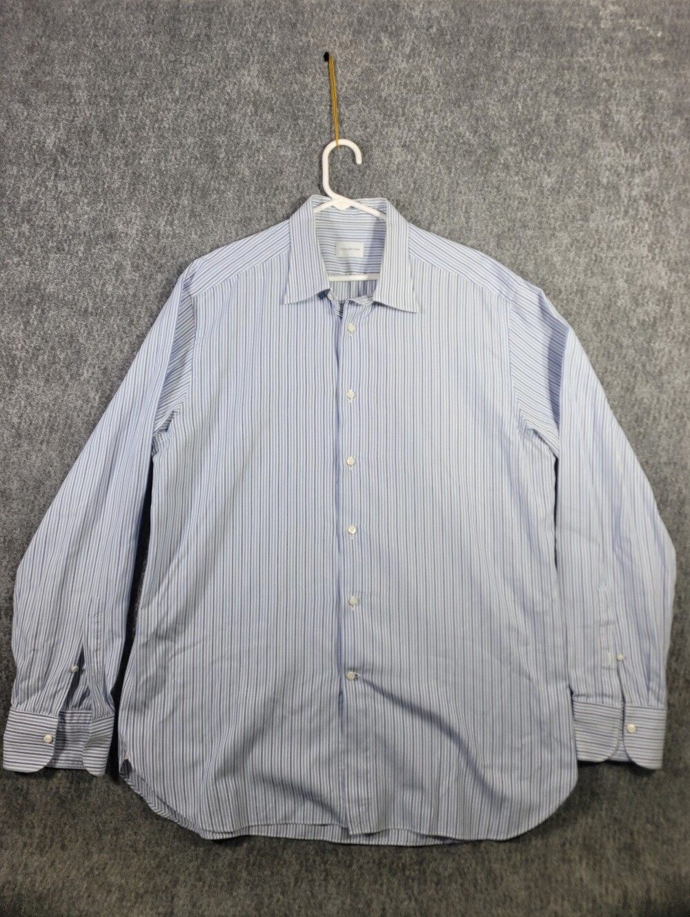 Ermenegildo Zegna Dress Shirt Mens 44 17.5 Blue White Striped Long Sleeve Turkey